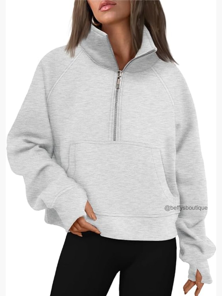 Half Zip Cropped Fleece Pullover Quarter Zipper Hoodie Sweatshirt